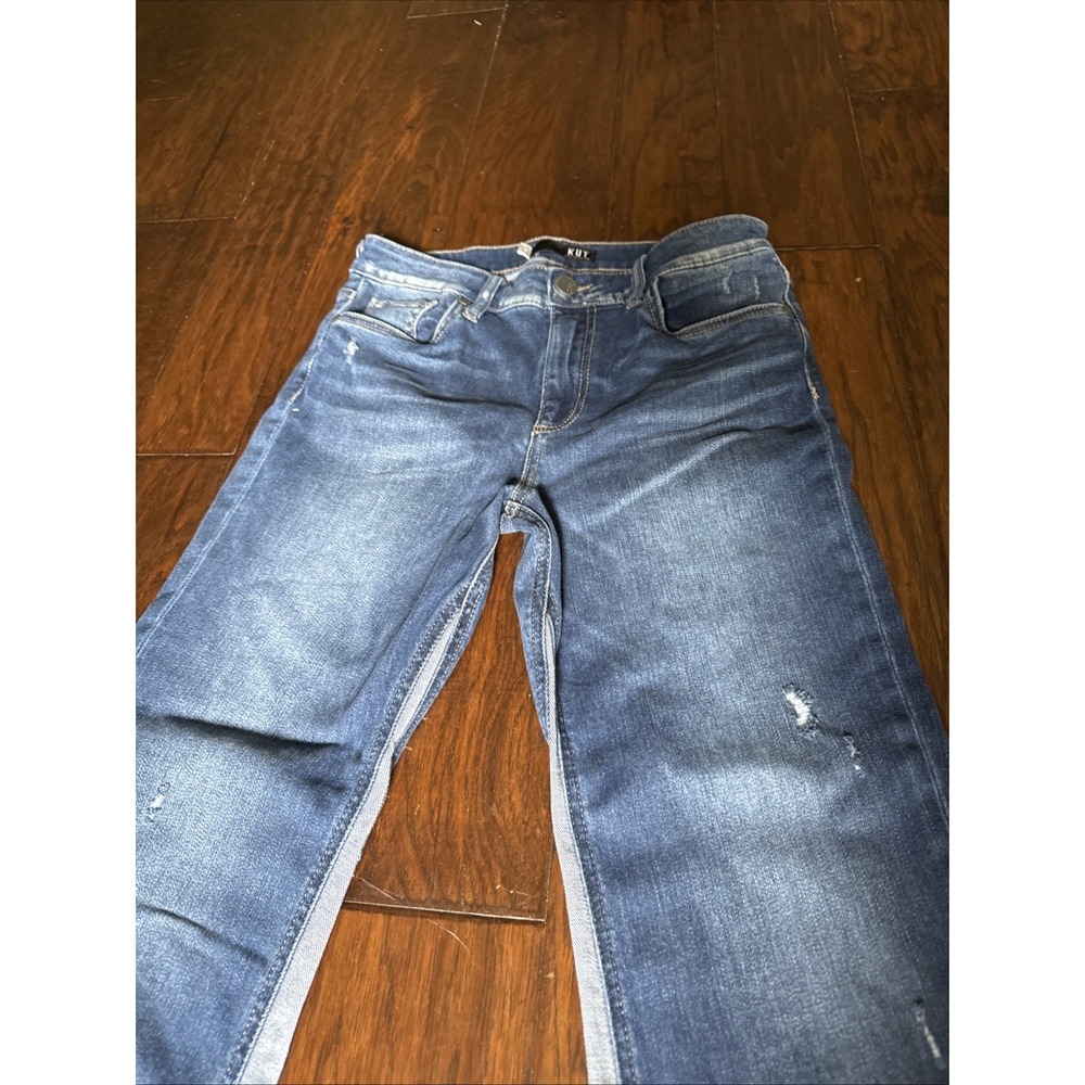 KUT Jeans Womens 6 blue color block Straight Distressed Detailing Fun SOHO BOHO - Picture 4 of 13